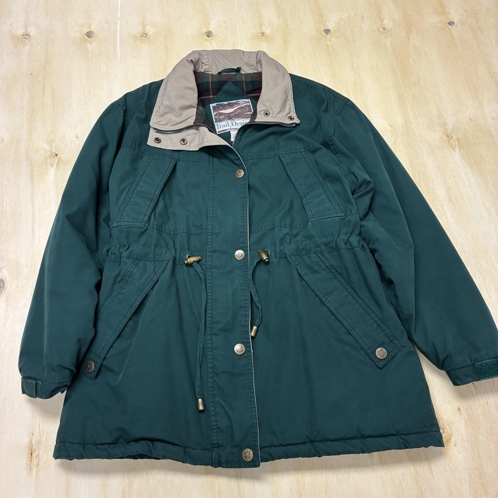 Trail Designs Coat Mens Medium Green Canvas Parka Full Zip Lined Outdoor Winter